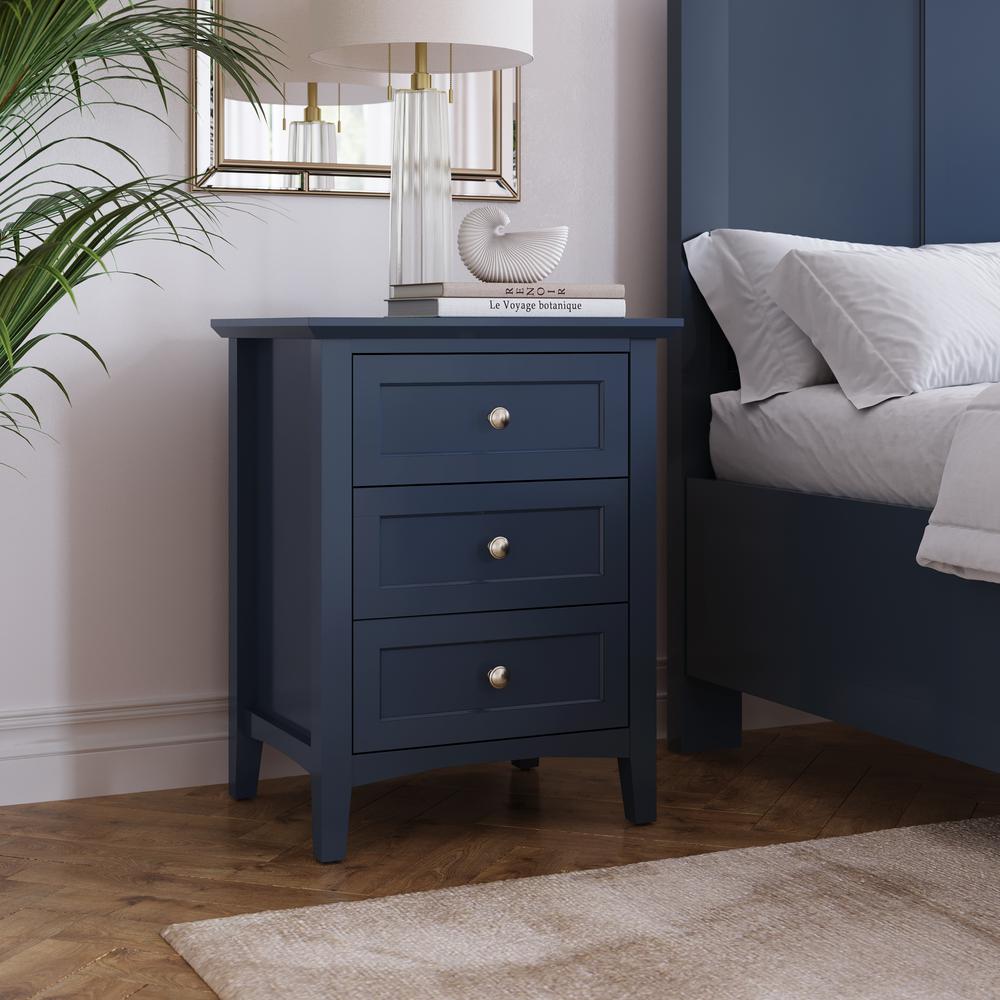 Grace Three Drawer Nightstand in Blueberry. Picture 1