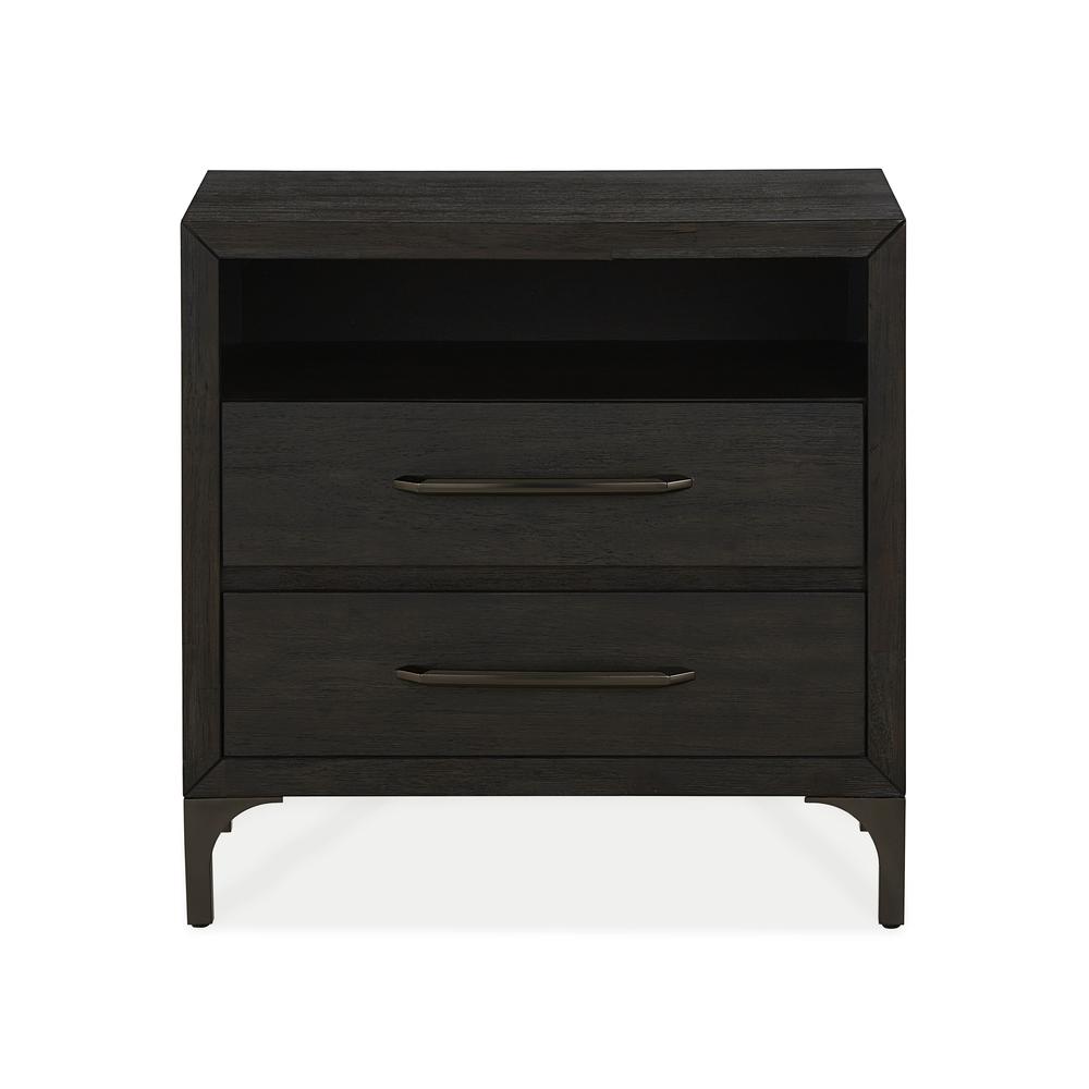 Lucerne Two-Drawer Metal Leg Nightstand in Vintage Coffee. Picture 2