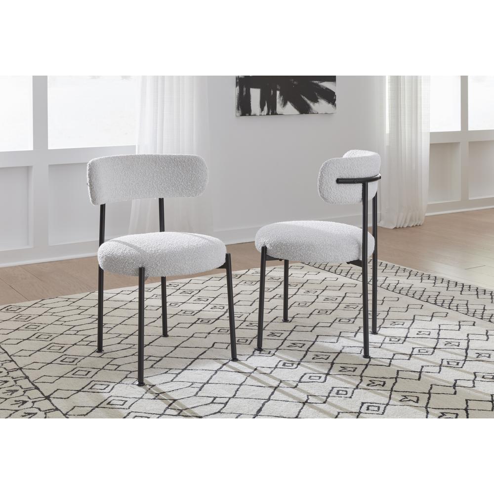 Aere Boucle Upholstered Metal Leg Dining Chair in Ivory and Black. Picture 1