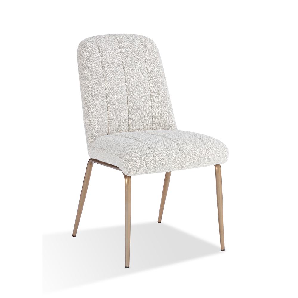 Apollo Upholstered Dining Chair in Ricotta Boucle and Brushed Bronze Metal. Picture 3