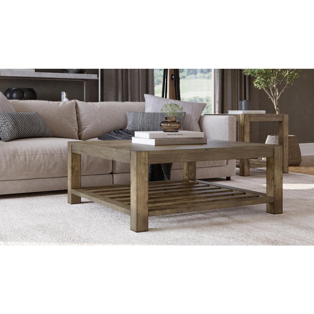 Canyon Solid Wood Square Coffee Table in Washed Grey. Picture 2