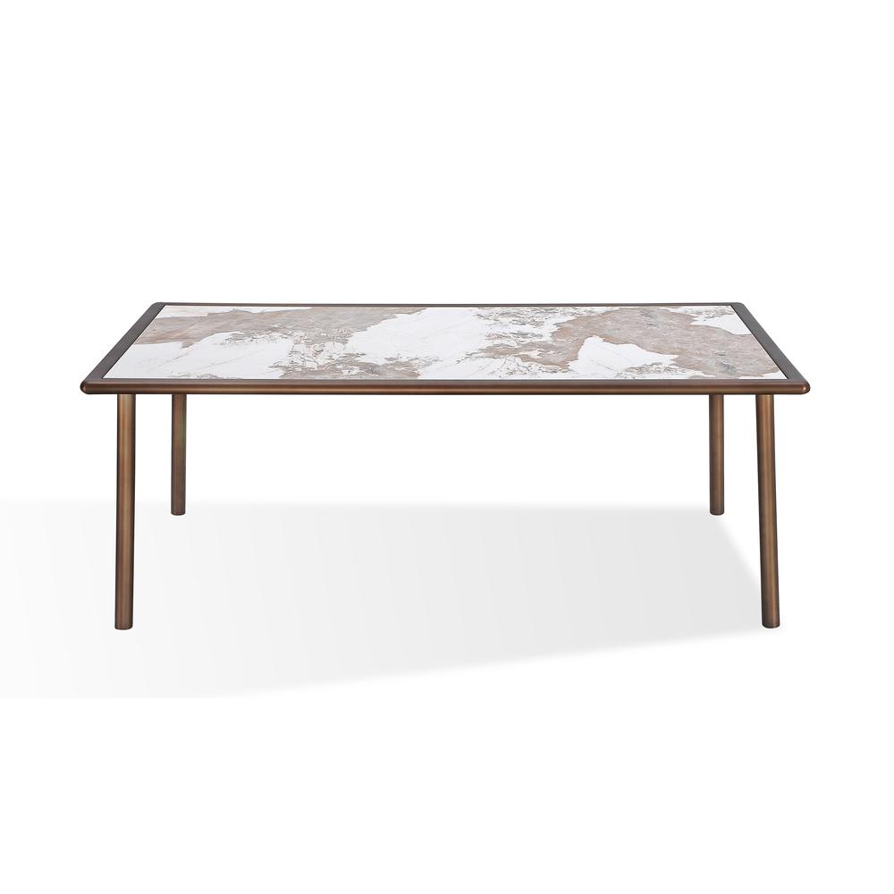 Tulum Stone Top Dining Table with Bronze Metal Base. Picture 5