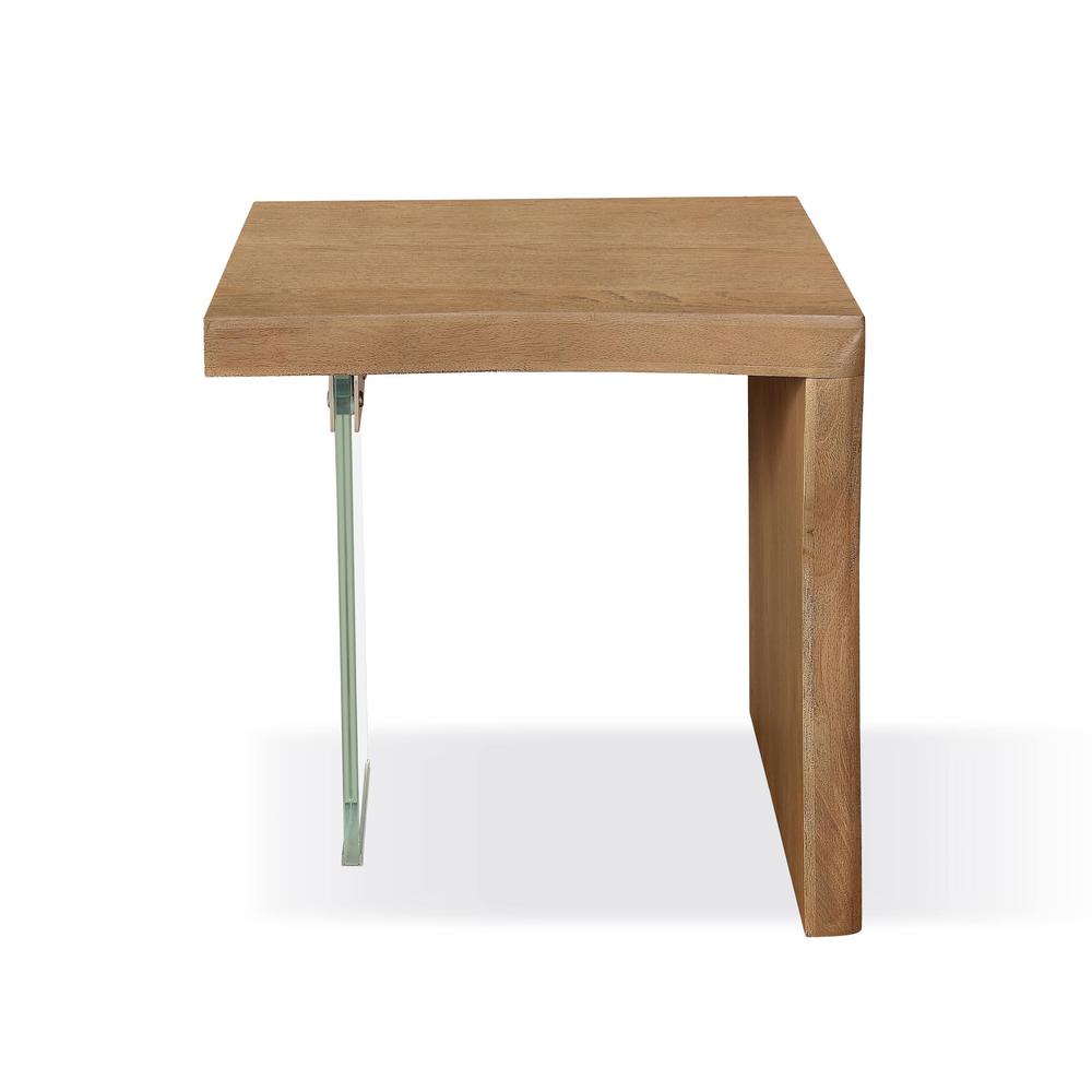 One Live-Edge White Oak and Glass End Table in Bisque. Picture 2