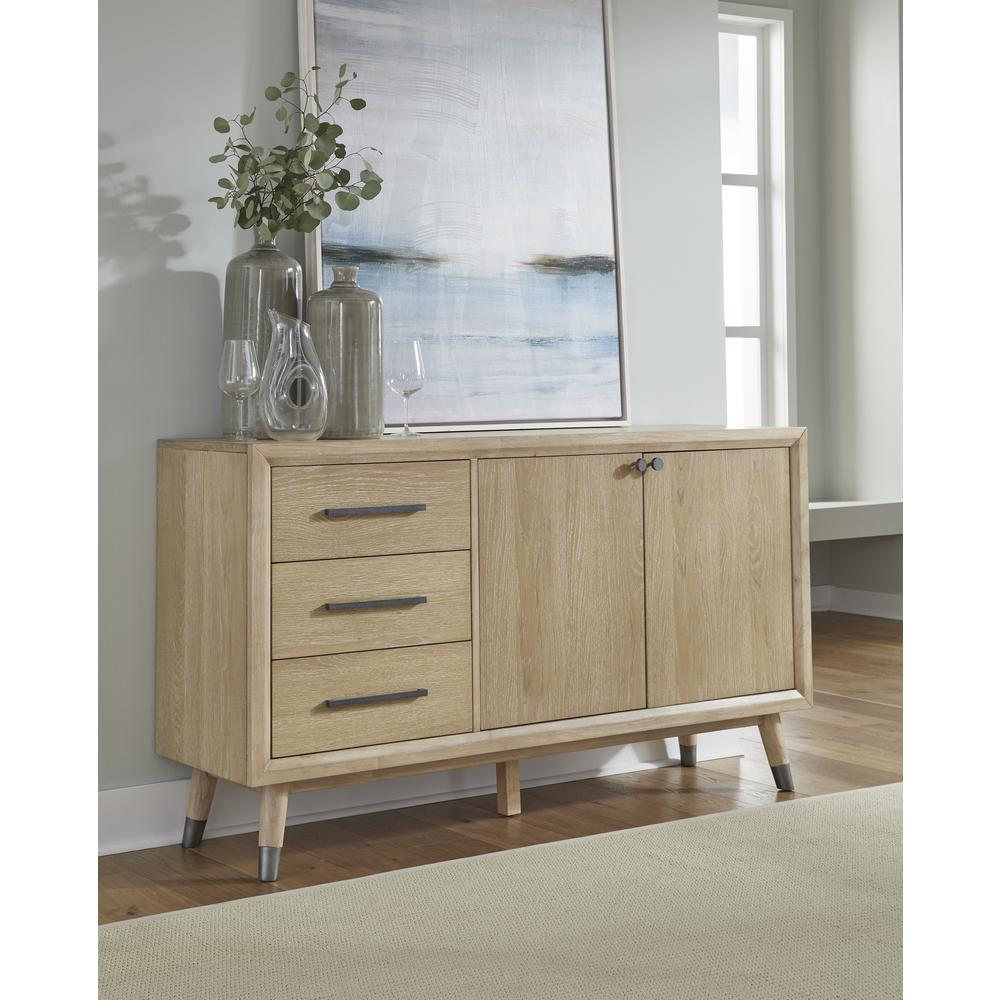Franklin Three Drawer Two Door White Oak Sideboard in Au Natural. Picture 1
