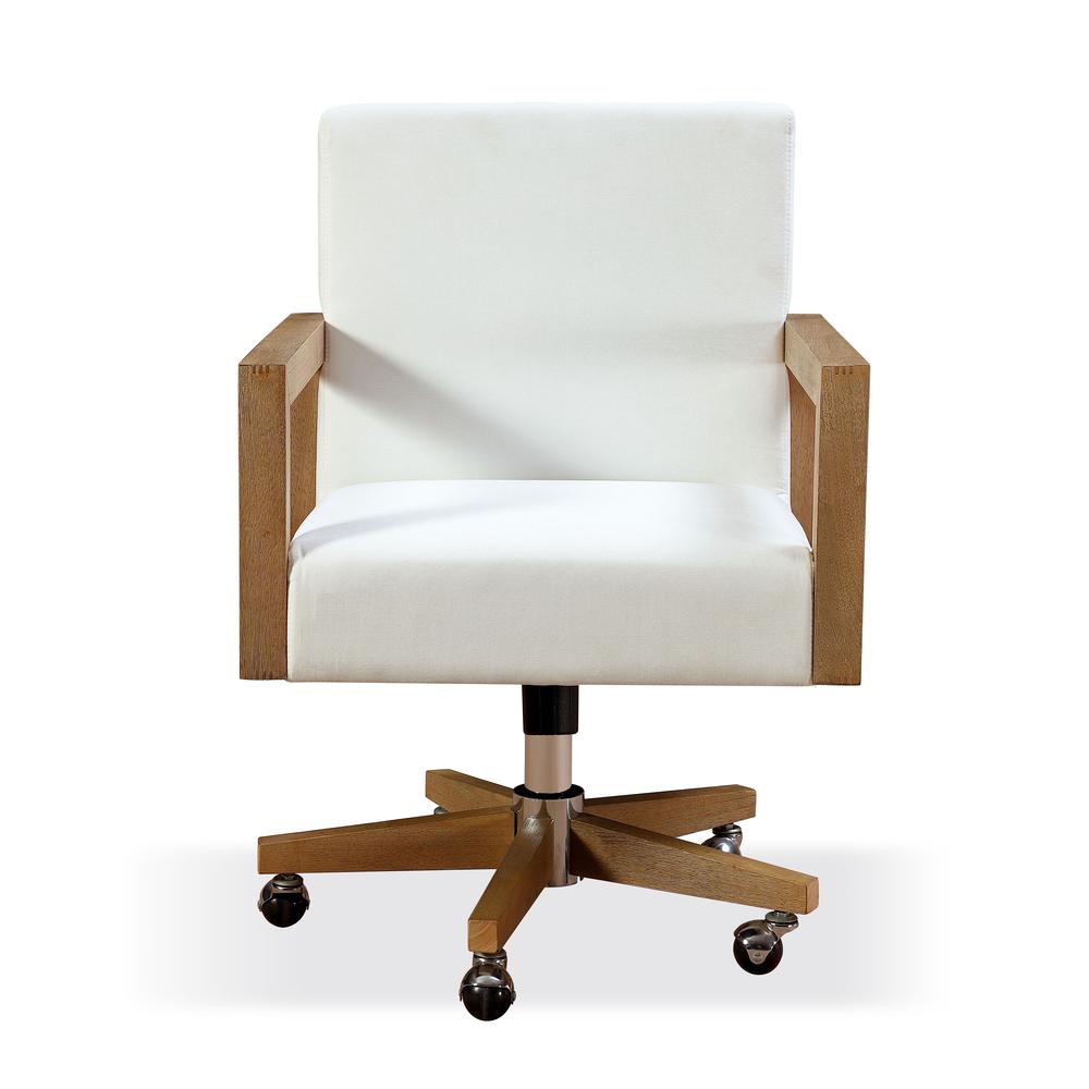 One Wood Frame Home Office Chair in Solid Wood and White Canvas. Picture 3
