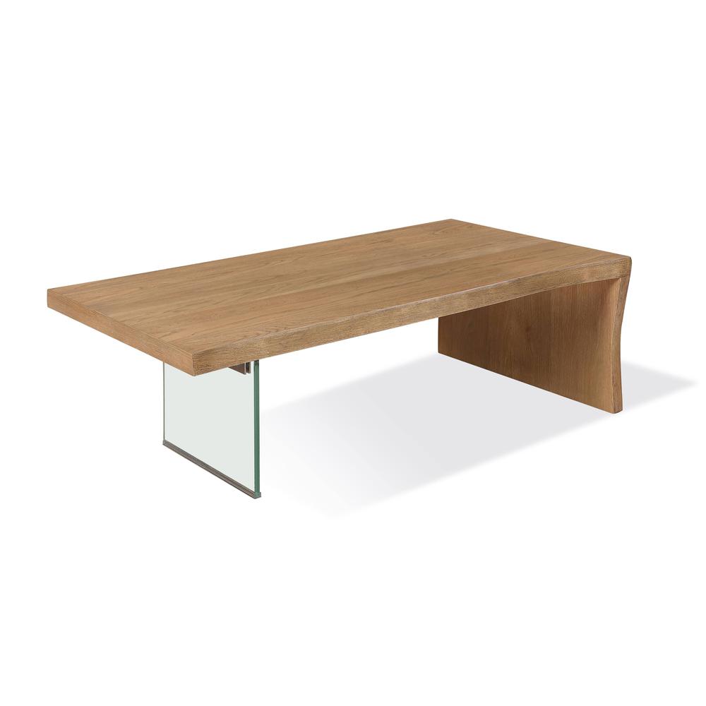 One Live-Edge White Oak and Glass Coffee Table in Bisque. Picture 3