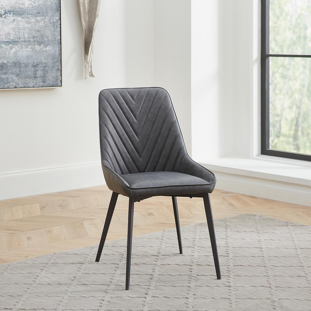 Lucia Upholstered Dining Chair in Charcoal Synthetic Leather and Black Metal. Picture 1