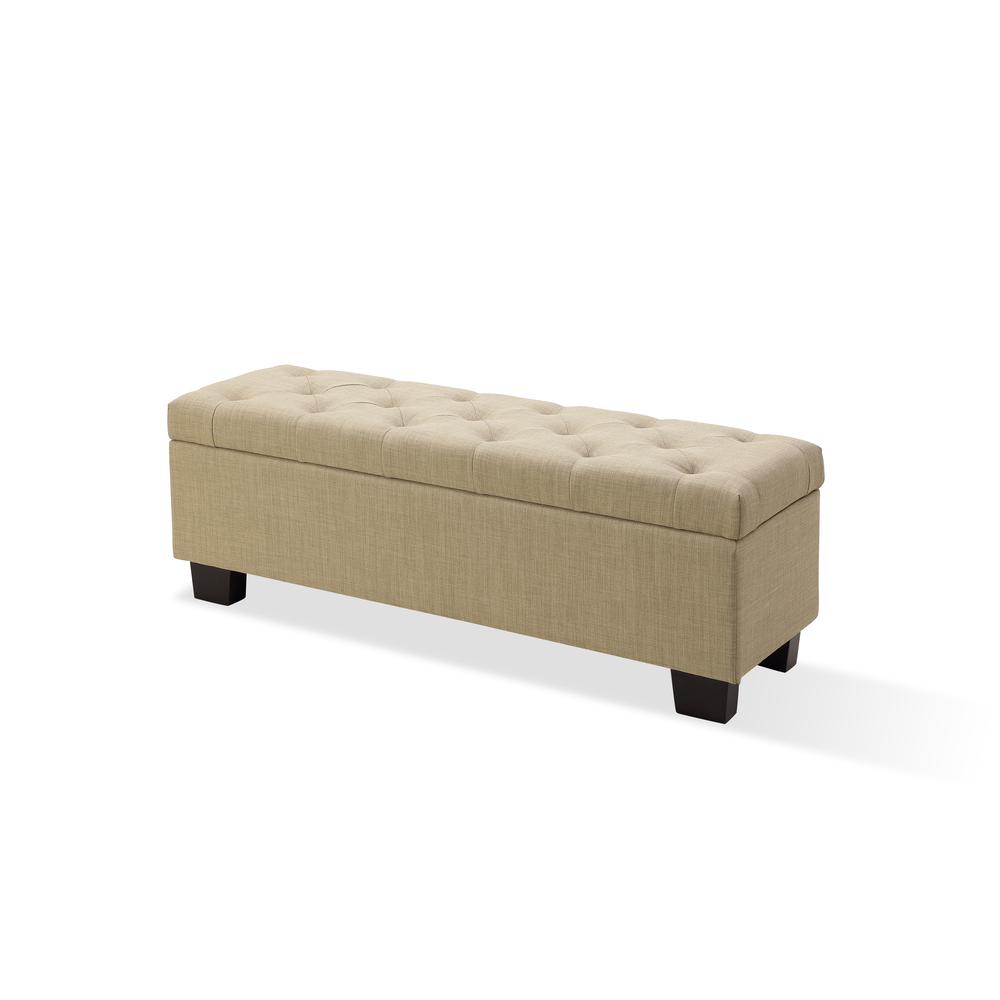 Levi Tufted Storage Bench in Toast Linen. Picture 8