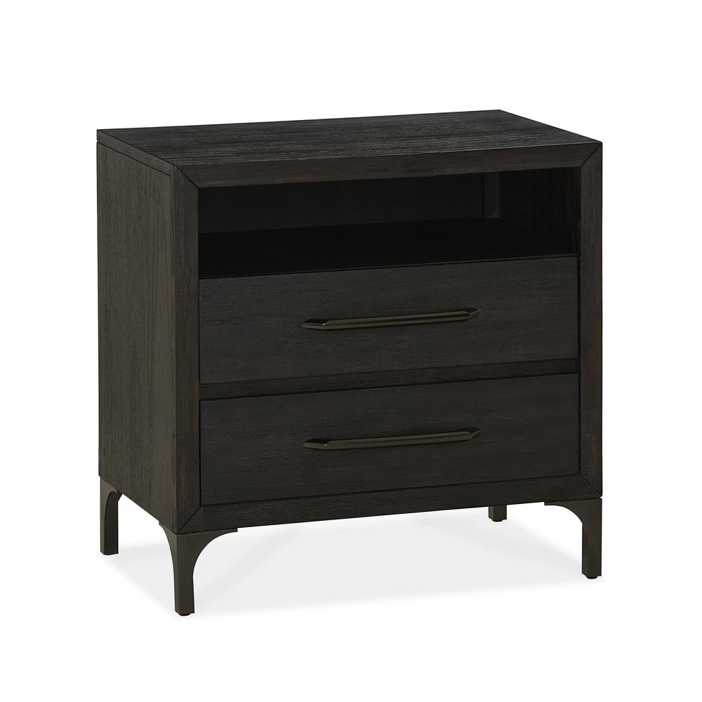 Lucerne Two-Drawer Metal Leg Nightstand in Vintage Coffee. Picture 3