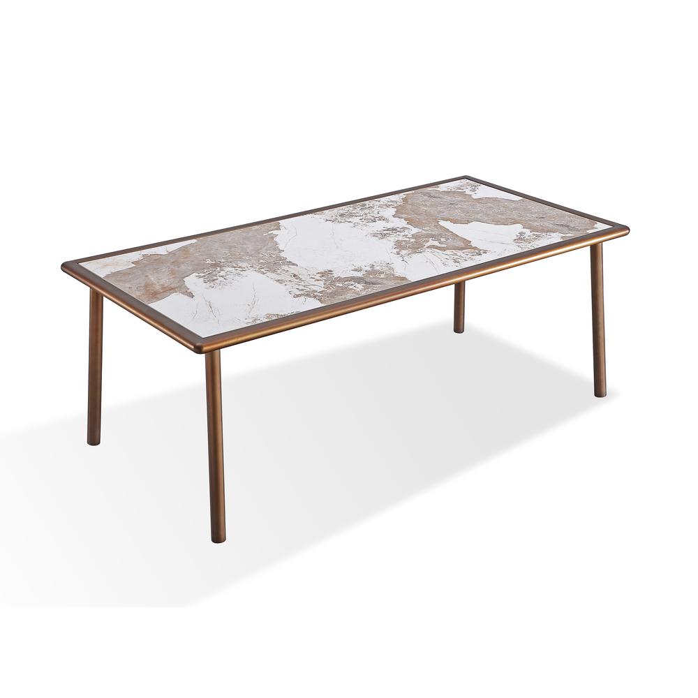 Tulum Stone Top Dining Table with Bronze Metal Base. Picture 7