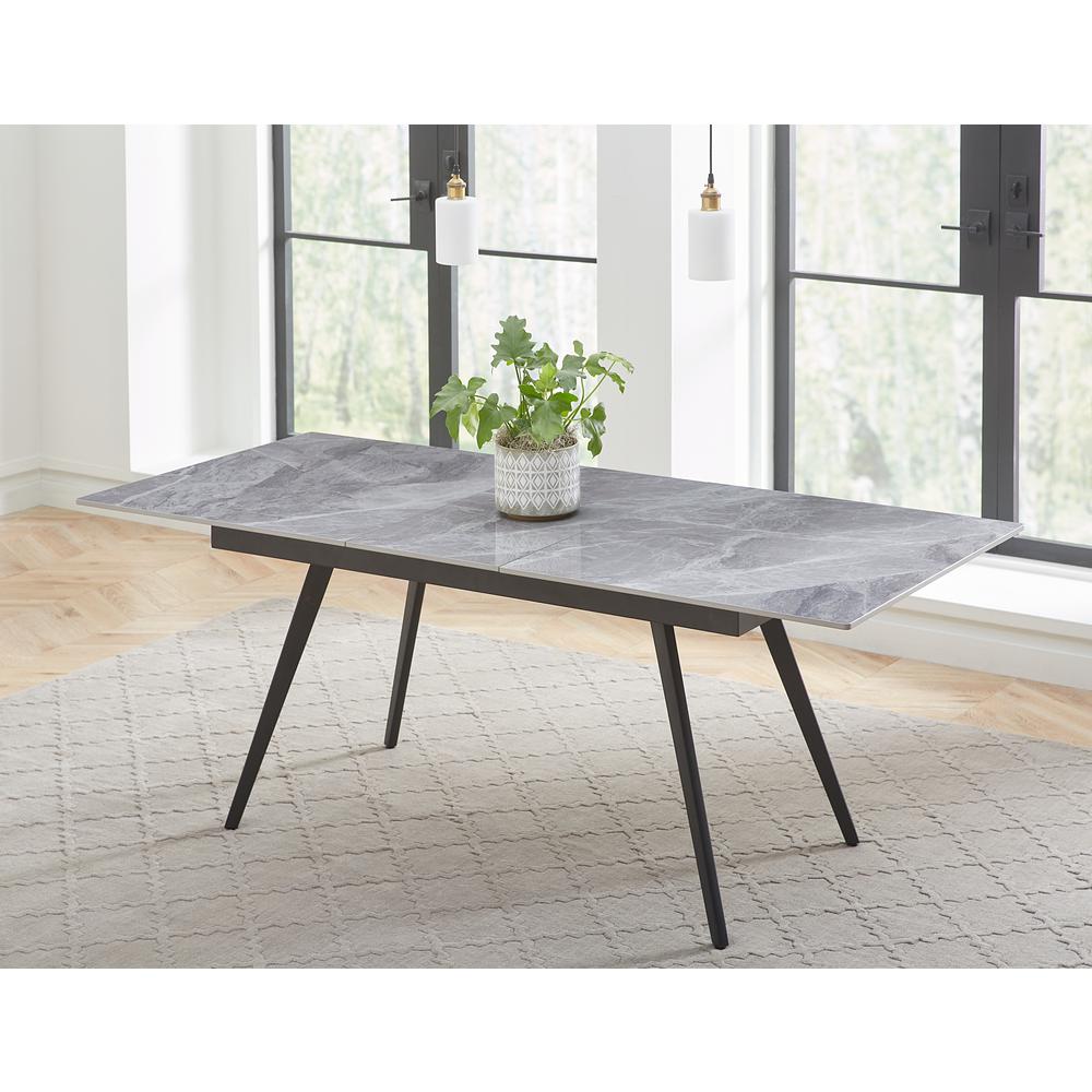 Lucia Extendable Stone Top Metal Leg Dining Table in Piedra and Black. Picture 1
