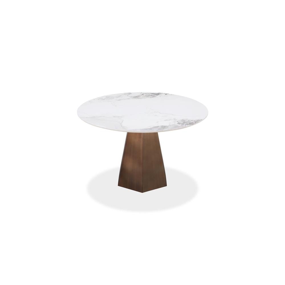 Carmel Stone Top Round Dining Table in Chanelle and Bronze. Picture 1