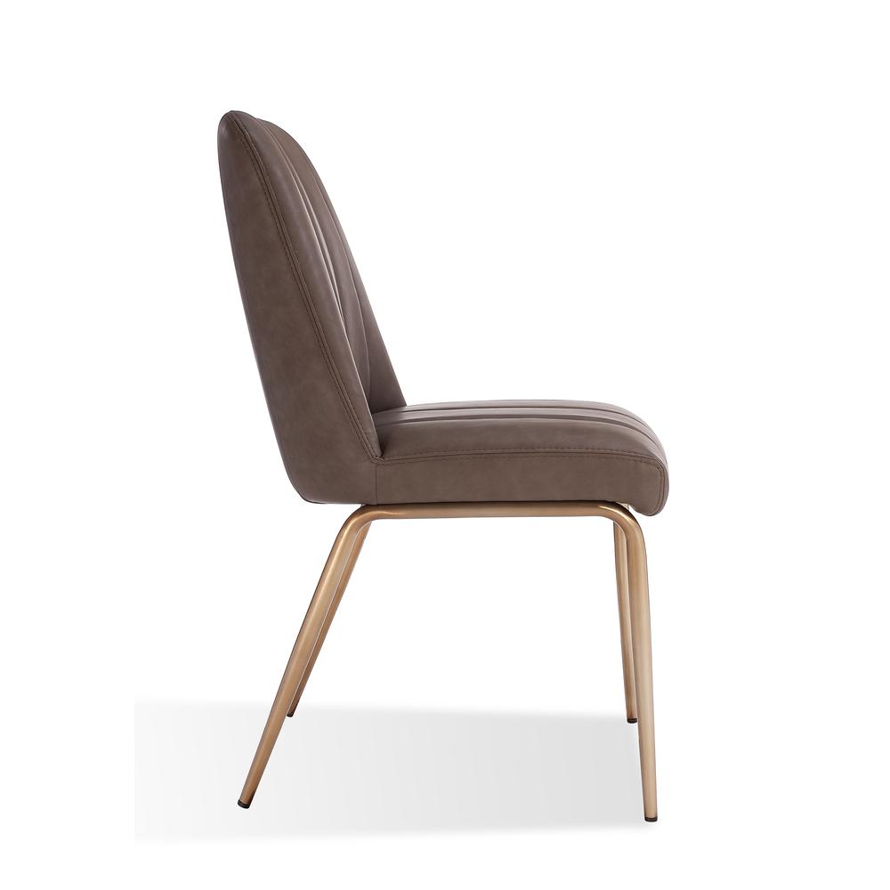 Upholstered Dining Chair in Cinnamon Synthetic Leather and Brushed Bronze Metal. Picture 4