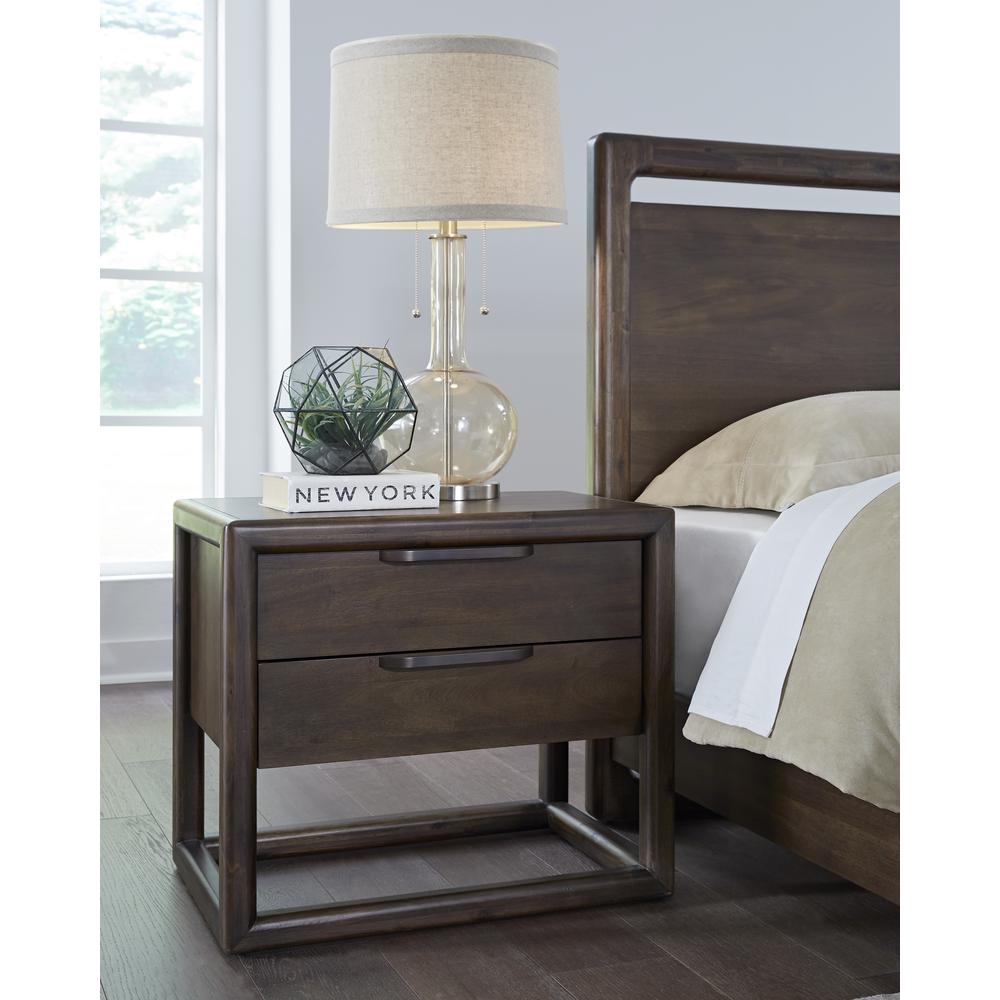 Sol Two Drawer USB-Charging Nightstand in Brown Spice. Picture 1