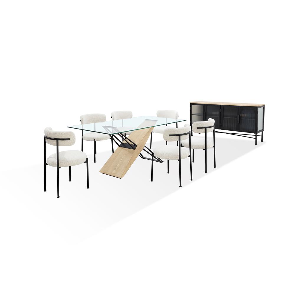 Aere Glass, Wood and Metal Rectangular Dining Table in Natural Ash and Black. Picture 7