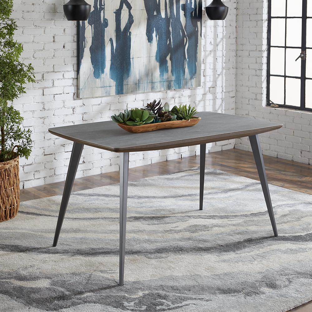 Tiago Wood Frame Dining Table in Gray Stone and Black Metal. Picture 1