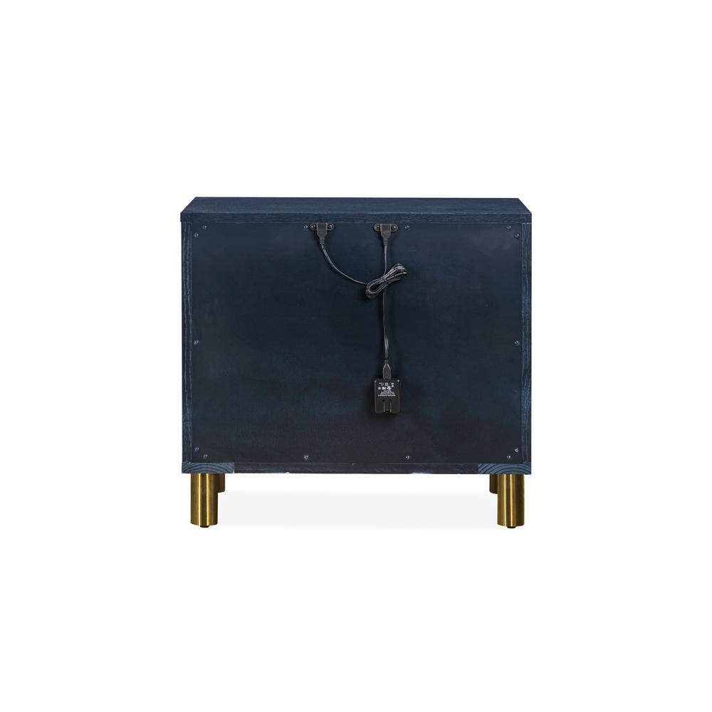 Argento Two Drawer USB Charging Nightstand in Navy Blue and Burnished Brass. Picture 2