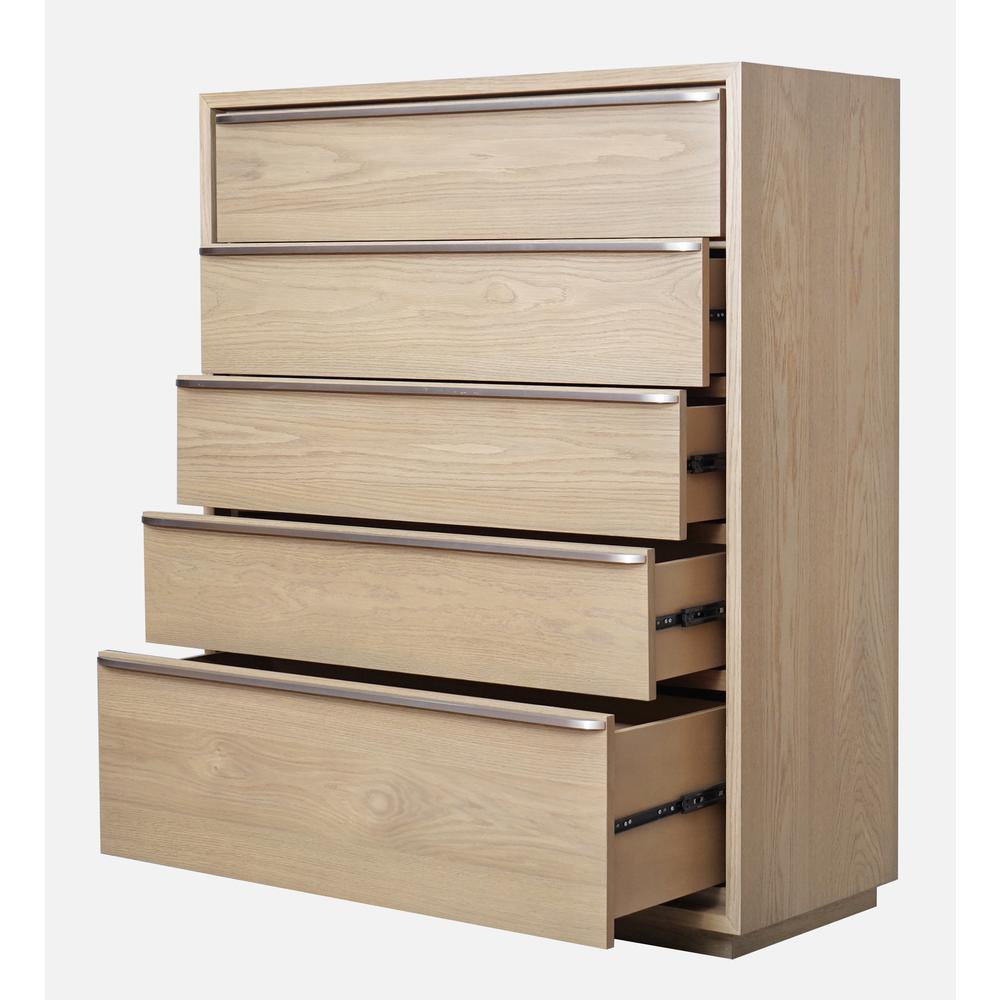One Coastal Modern Five Drawer Chest in Bisque. Picture 2