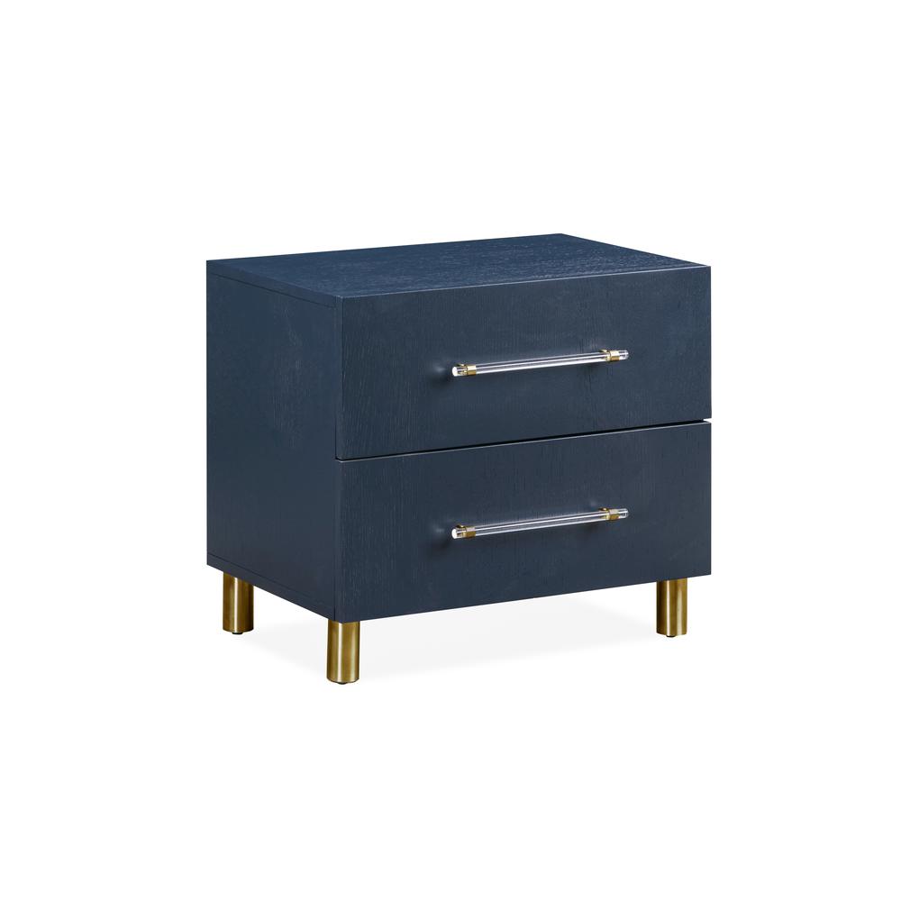 Argento Two Drawer USB Charging Nightstand in Navy Blue and Burnished Brass. Picture 8