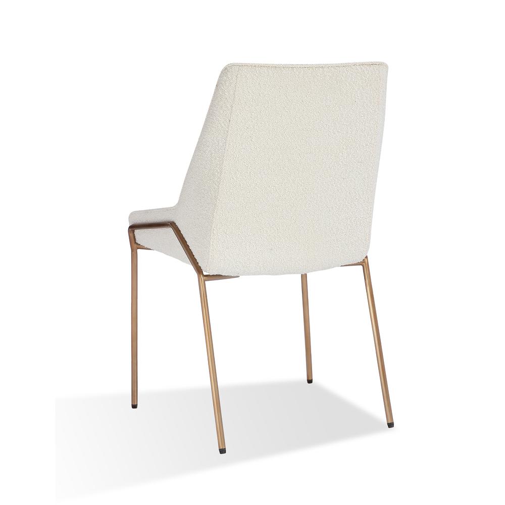 Cyrus Upholstered Dining Chair in Cottage Cheese Boucle and Brushed Bronze Metal. Picture 2