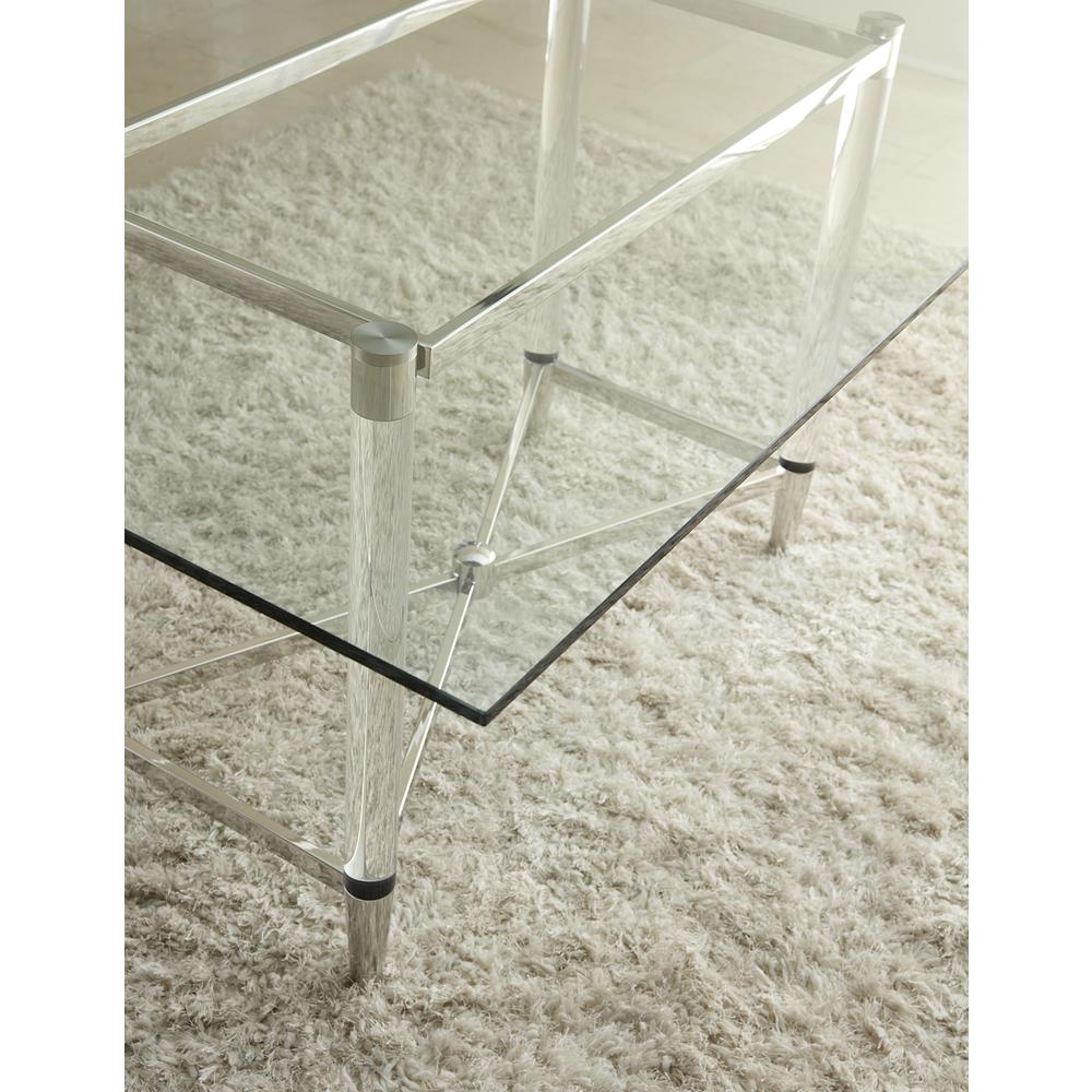 Marilyn Glass Top Dining Table in Polished Stainless Steel and Clear Acrylic. Picture 7