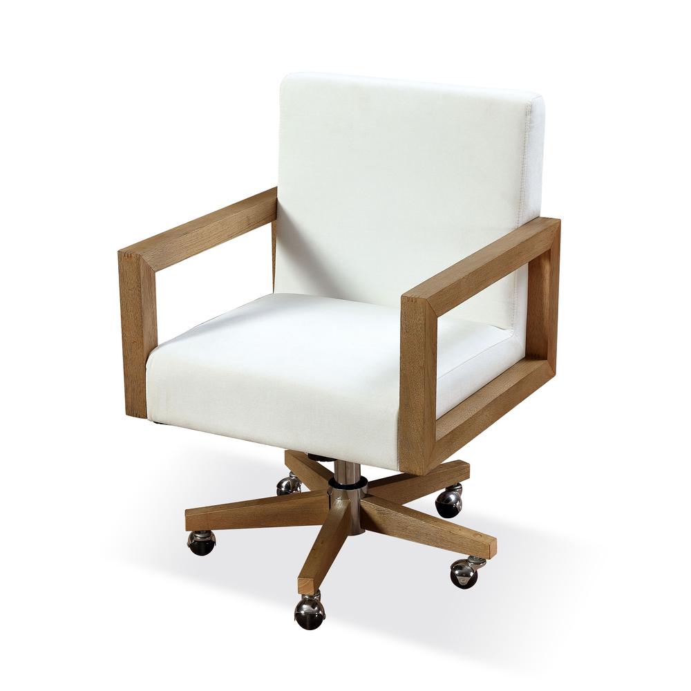 One Wood Frame Home Office Chair in Solid Wood and White Canvas. Picture 4