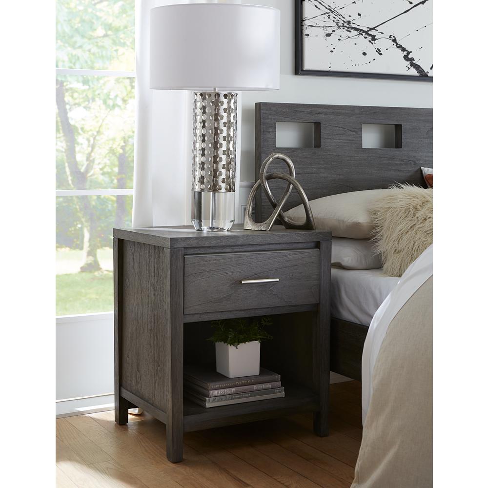 Nevis One Drawer Nightstand in Sharkskin. Picture 1