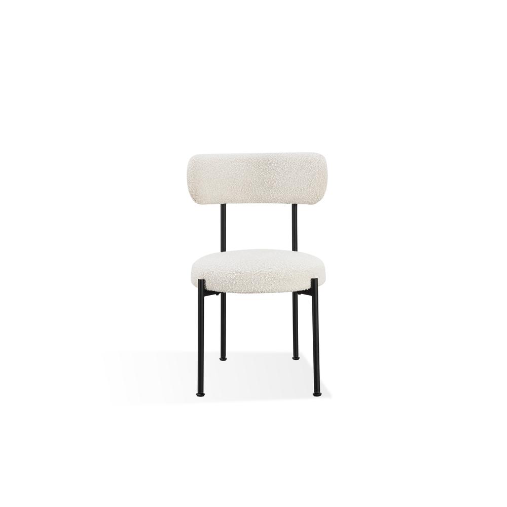 Aere Boucle Upholstered Metal Leg Dining Chair in Ivory and Black. Picture 4