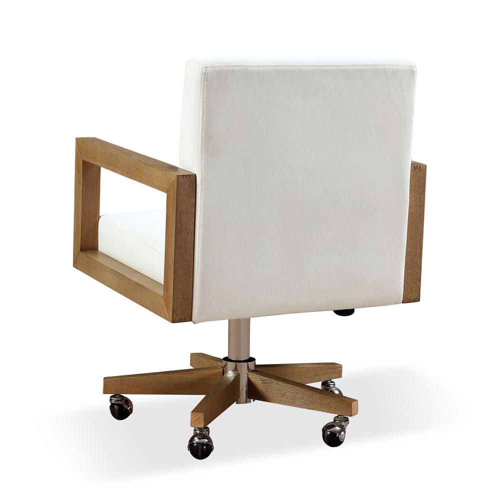 One Wood Frame Home Office Chair in Solid Wood and White Canvas. Picture 2