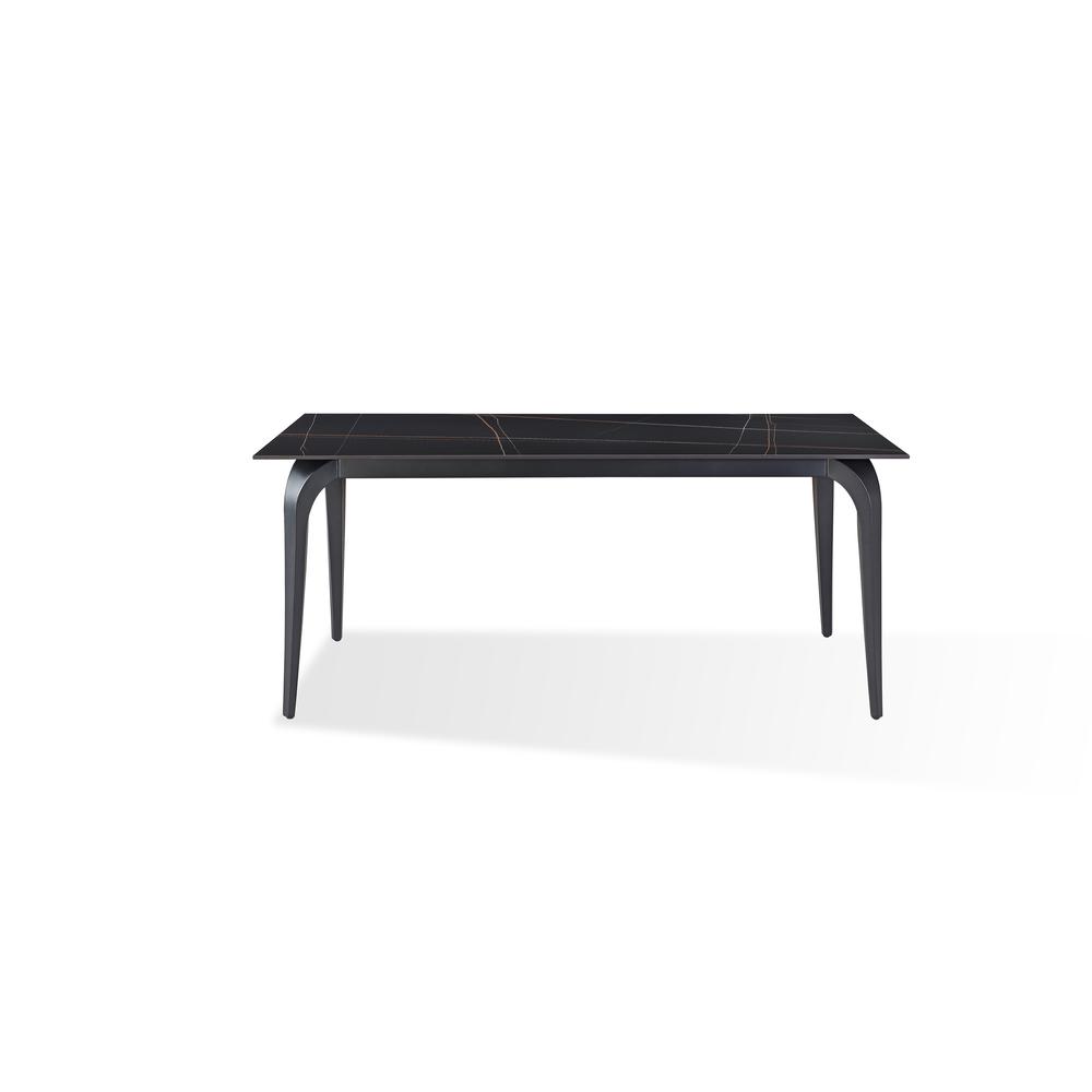 Nicoya Stone Top Rectangular Dining Table in Black Stone and Black Metal. Picture 3
