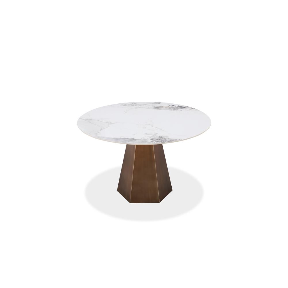 Carmel Stone Top Round Dining Table in Chanelle and Bronze. Picture 2
