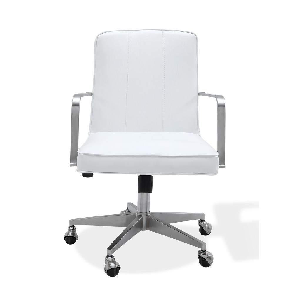 One Metal Frame Home Office Chair in Brushed Stainless Steel and White Leather. Picture 2