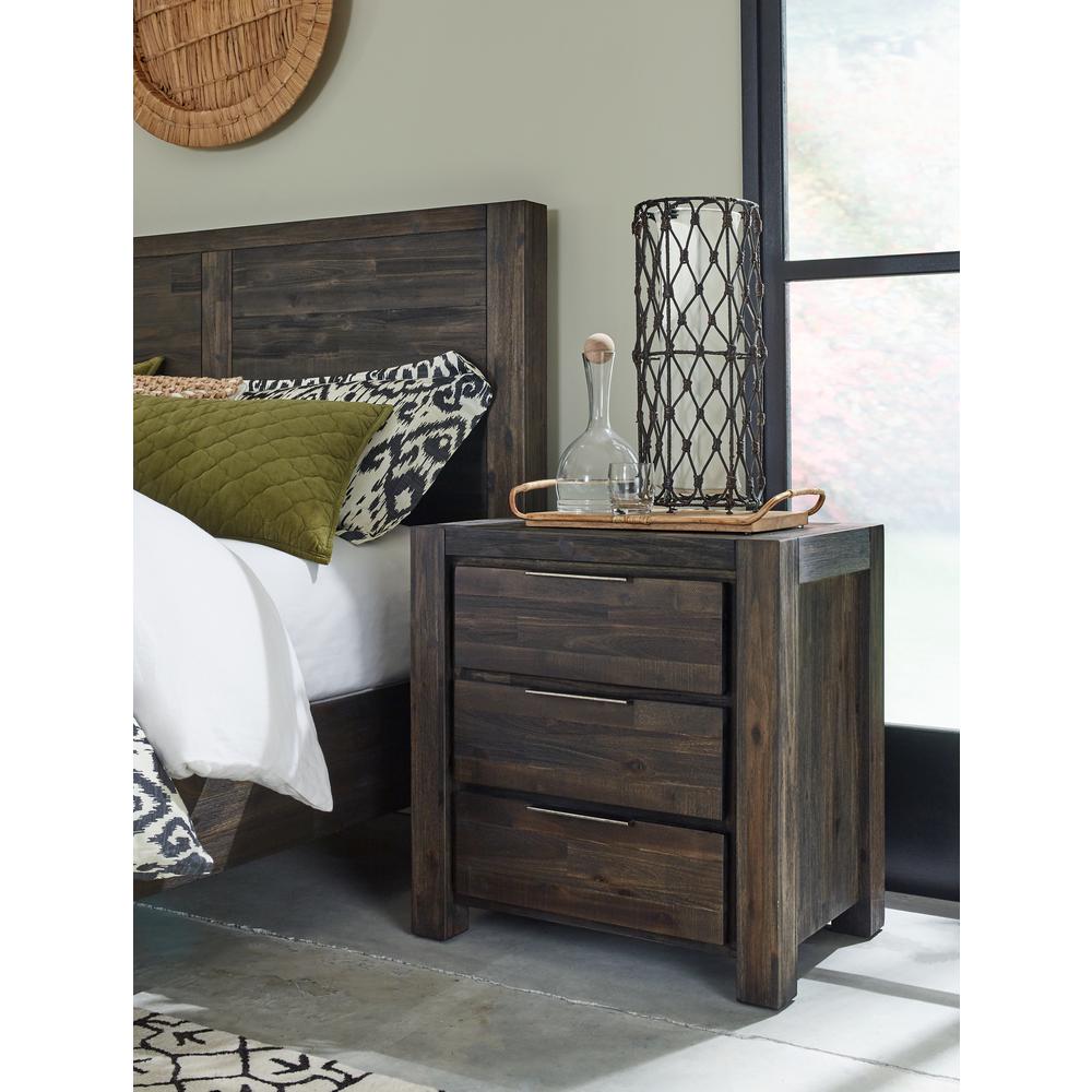 Savanna Three Drawer Solid Wood Nightstand in Coffee Bean. Picture 1