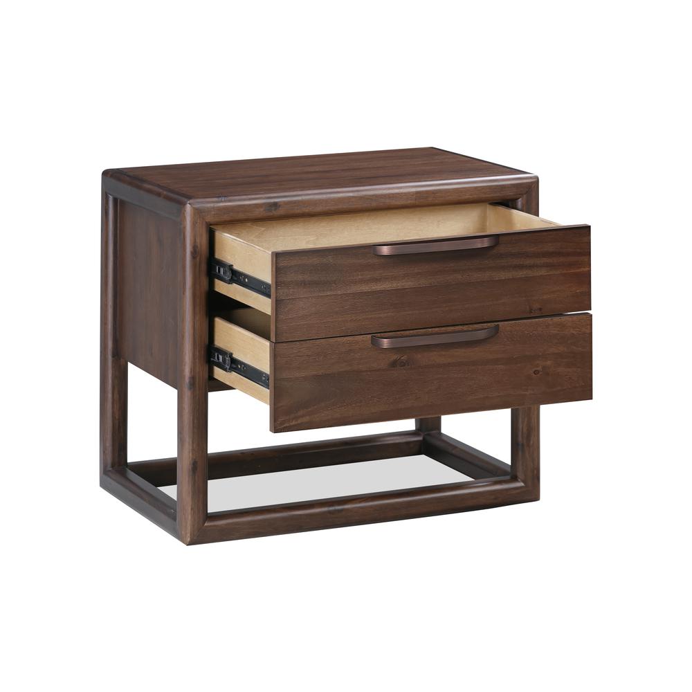Sol Two Drawer USB-Charging Nightstand in Brown Spice. Picture 4