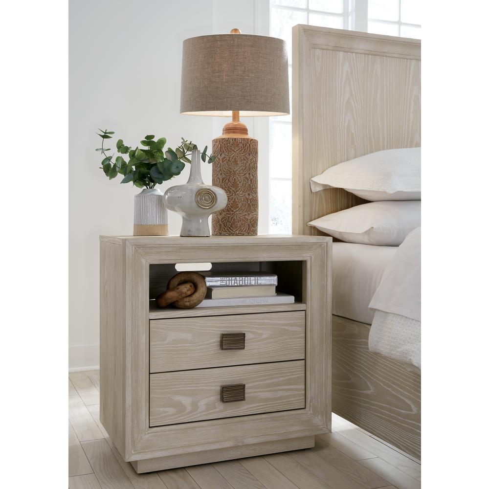 Maxime Two Drawer USB-Charging Nightstand in Ash. Picture 1