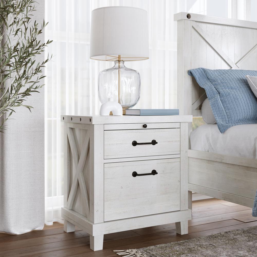 Yosemite Solid Wood Nightstand in Rustic White. Picture 1