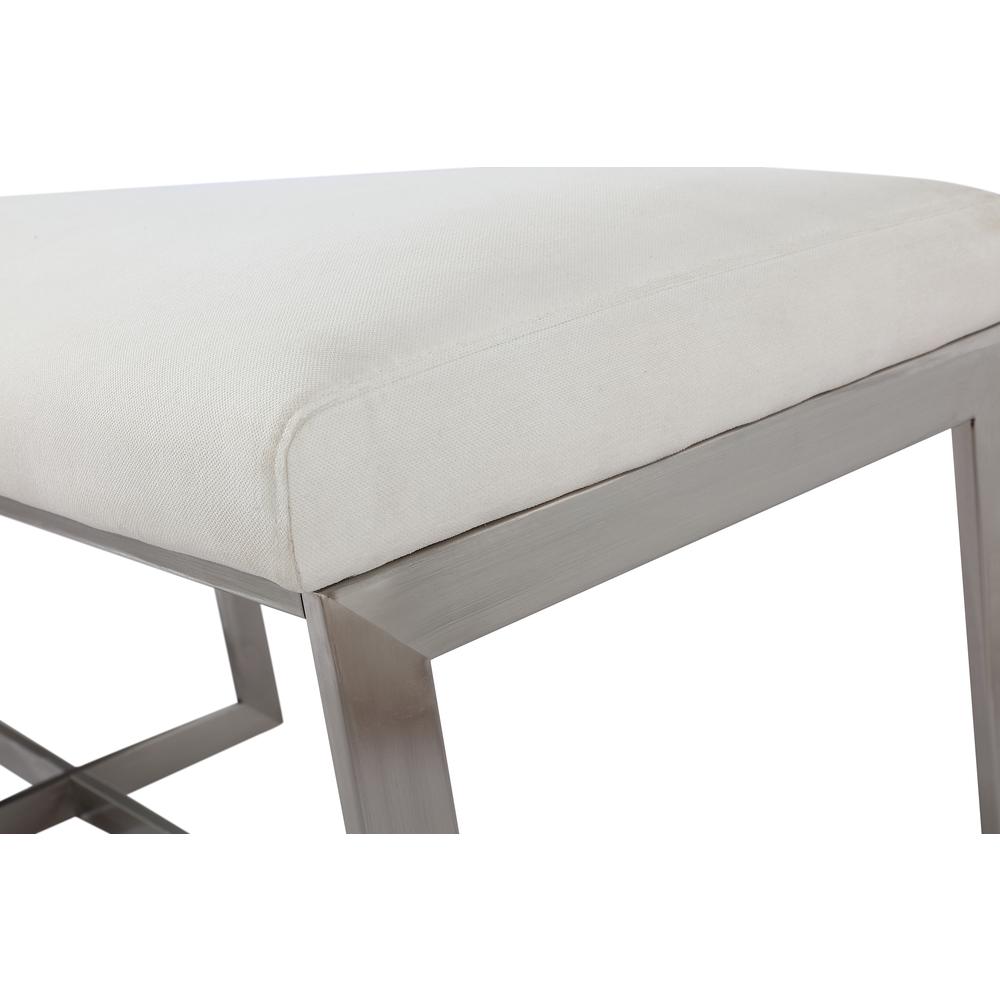Eliza Upholstered Dining Bench in Pearl and Brushed Stainless Steel. Picture 2