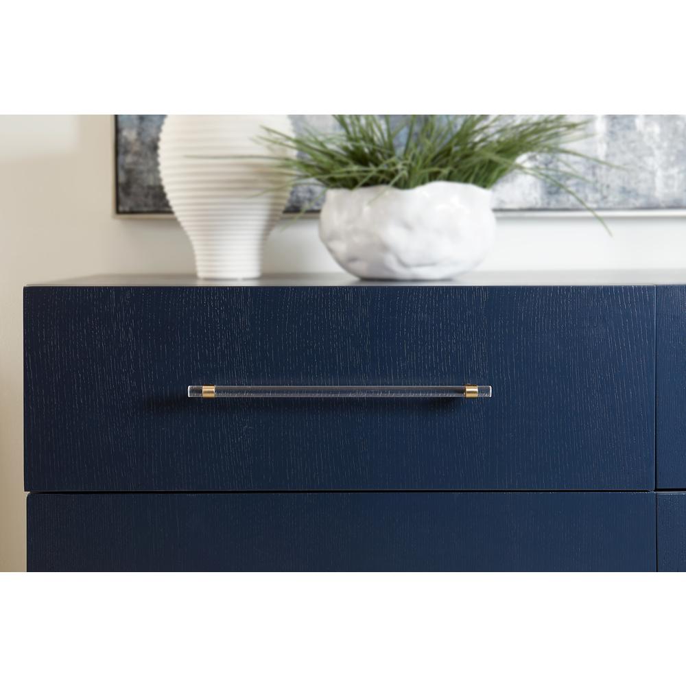 Argento Six Drawer Dresser in Navy Blue and Burnished Brass (2024). Picture 4