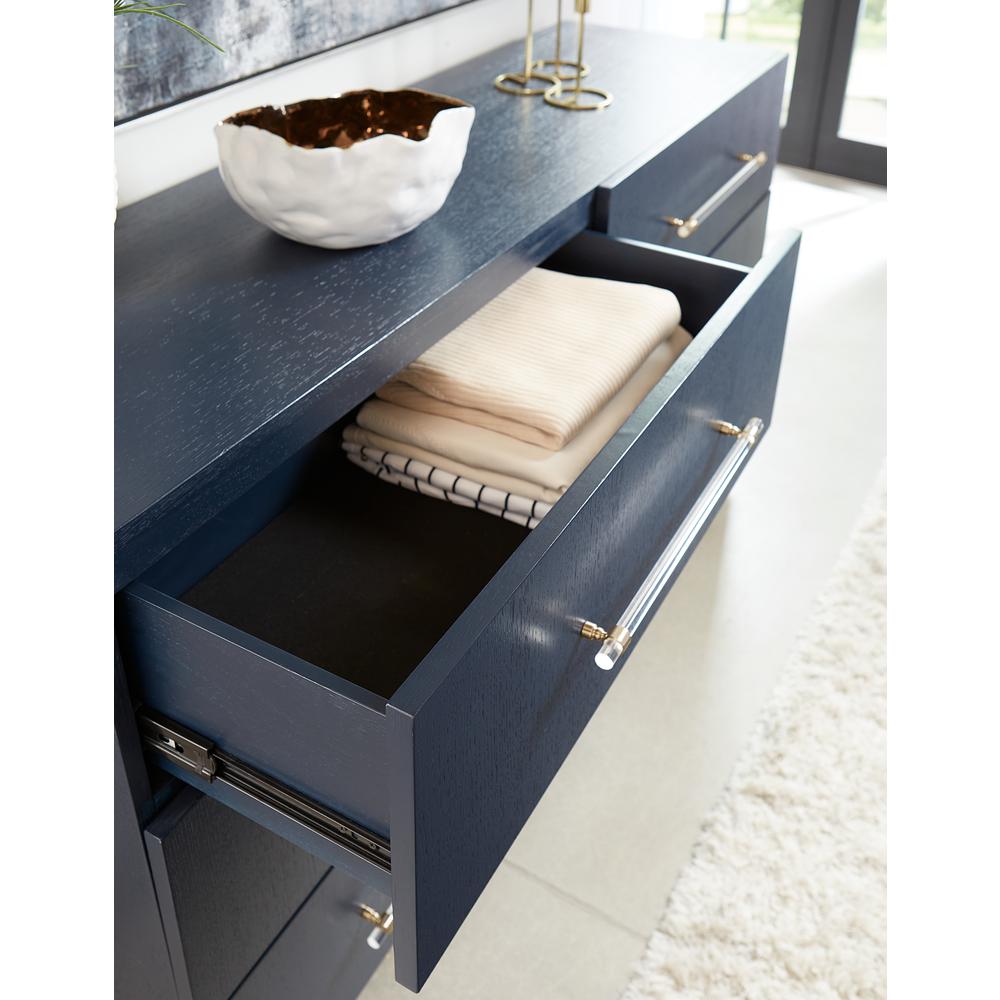 Argento Six Drawer Dresser in Navy Blue and Burnished Brass (2024). Picture 3