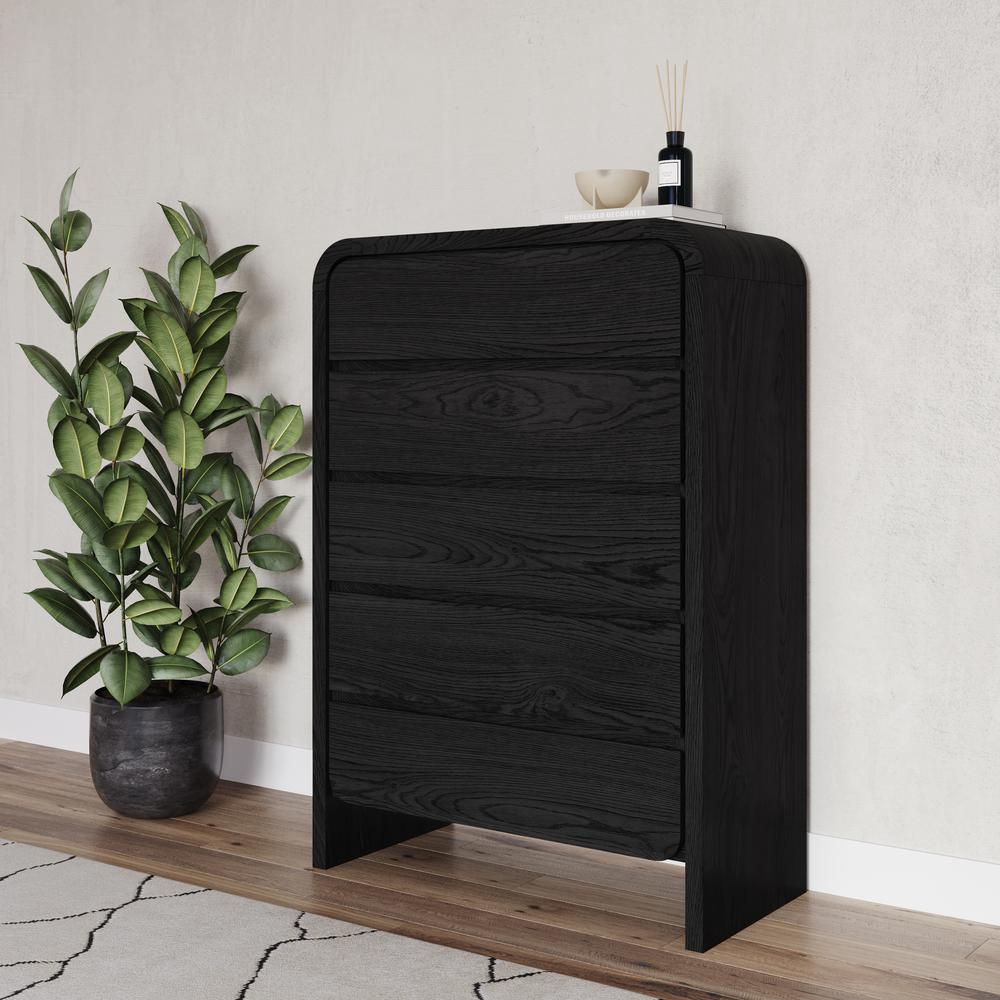 Elora Five Drawer Chest in Jet Black Ash. Picture 1