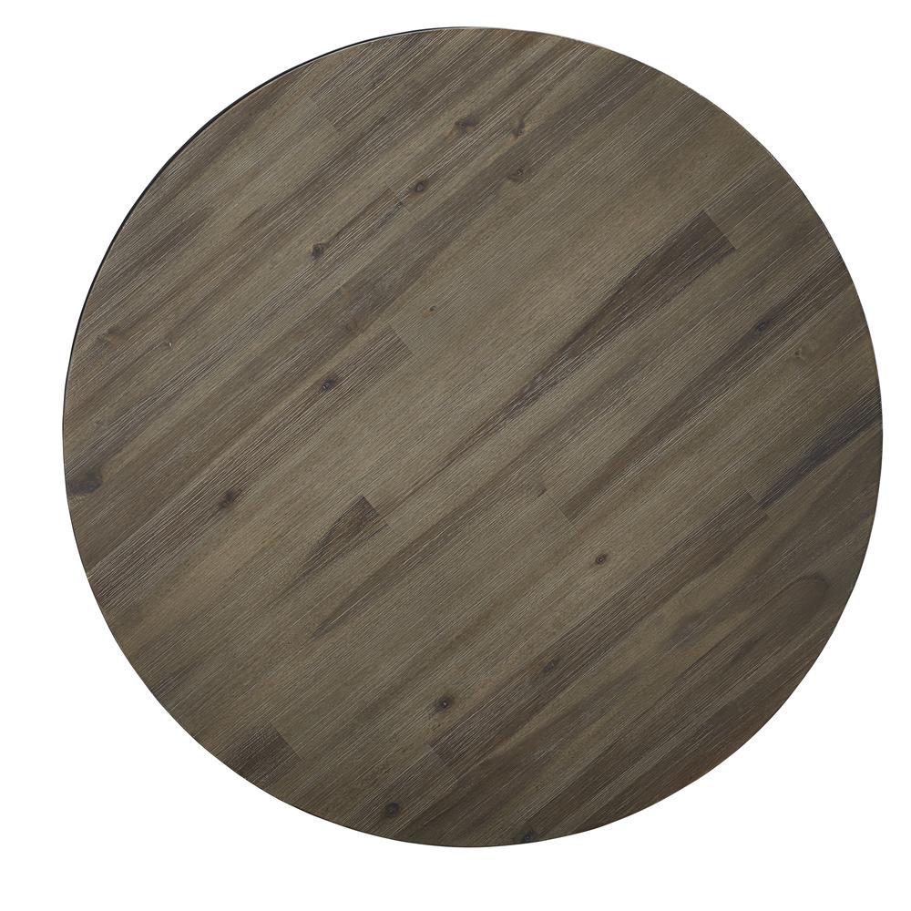 Canyon Solid Wood and Metal Round Coffee Table in Washed Grey. Picture 5