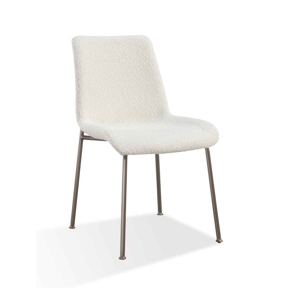 Jade Upholstered Dining Chair in Cottage Cheese Boucle and Brushed Nickel Metal. Picture 2