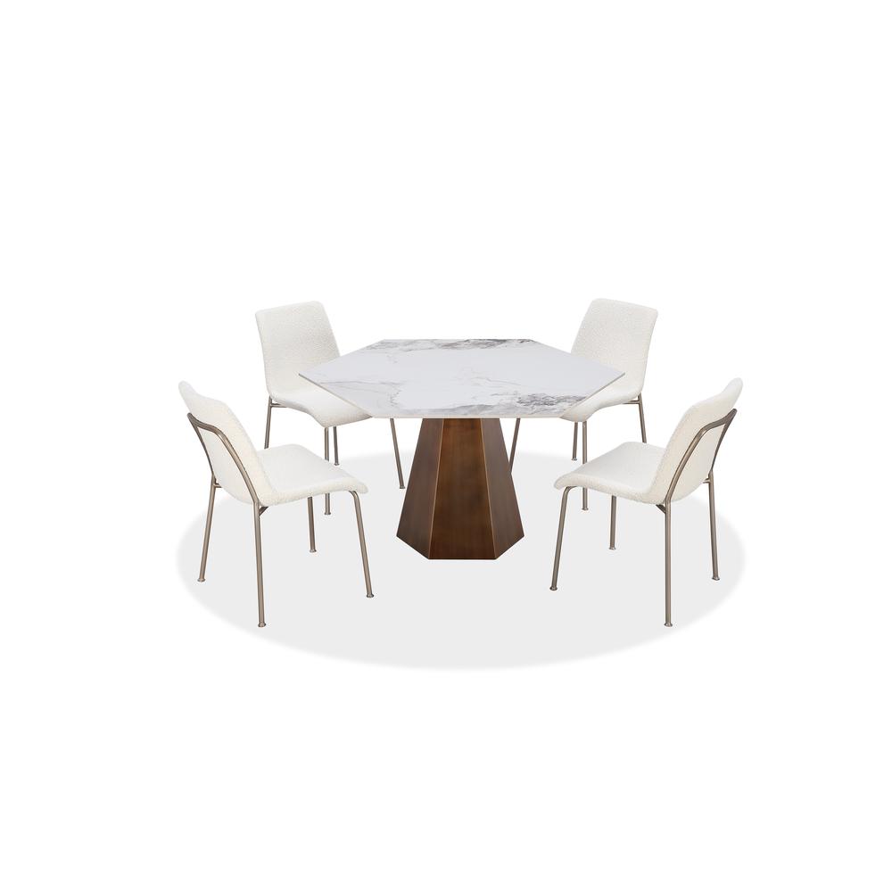 Balos Stone Top Hexagonal Dining Table in Chanelle and Bronze. Picture 5
