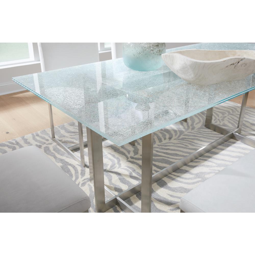 Eliza Cracked Glass Dining Table in Brushed Stainless Steel. Picture 3