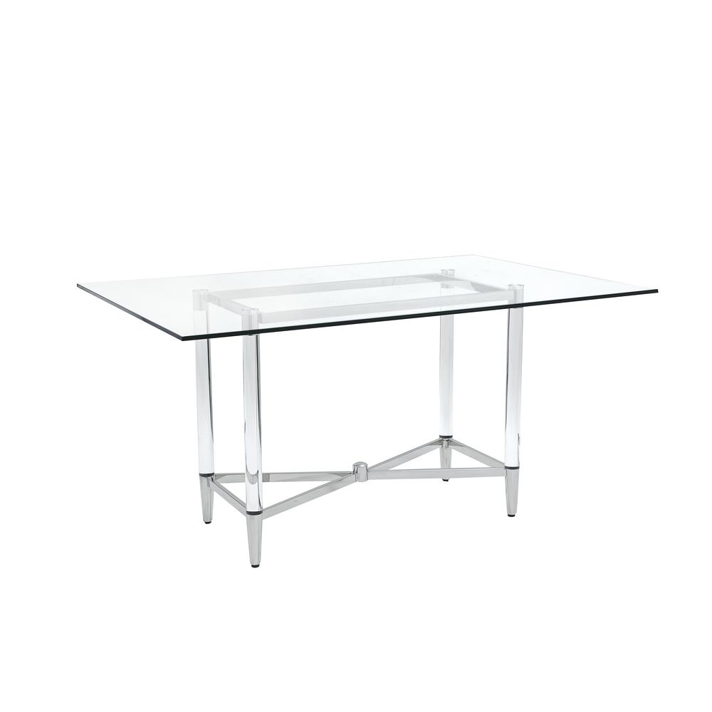 Marilyn Glass Top Dining Table in Polished Stainless Steel and Clear Acrylic. Picture 4