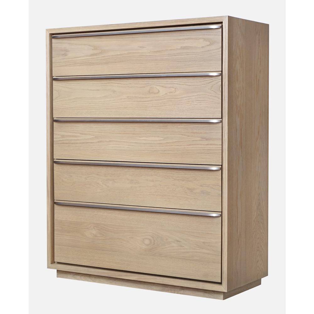 One Coastal Modern Five Drawer Chest in Bisque. Picture 4