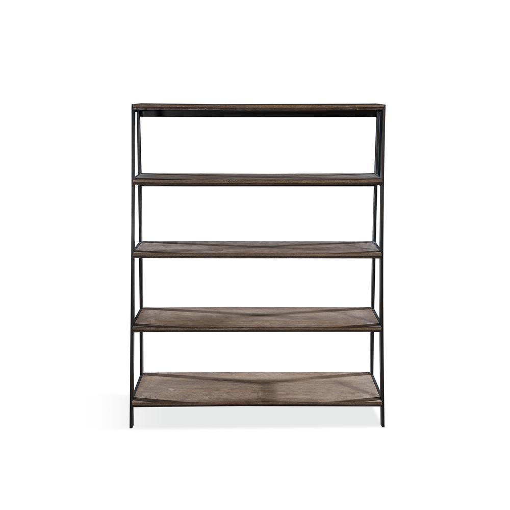 Finch Wood and Metal Etagere Bookcase in Buckwheat and Antique Bronze. Picture 5