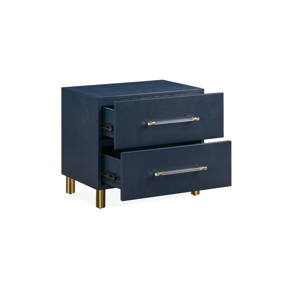 Argento Two Drawer USB Charging Nightstand in Navy Blue and Burnished Brass. Picture 4