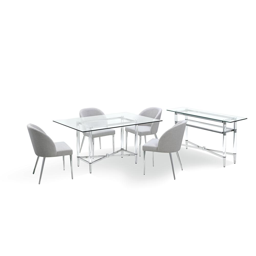 Marilyn Glass Top Dining Table in Polished Stainless Steel and Clear Acrylic. Picture 3