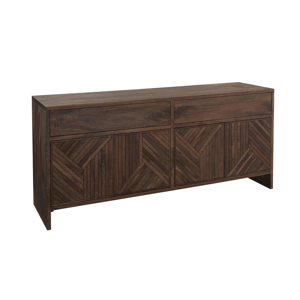 Fevano Four Door Two Drawer Solid Wood Sideboard in Smoked Brown. Picture 3